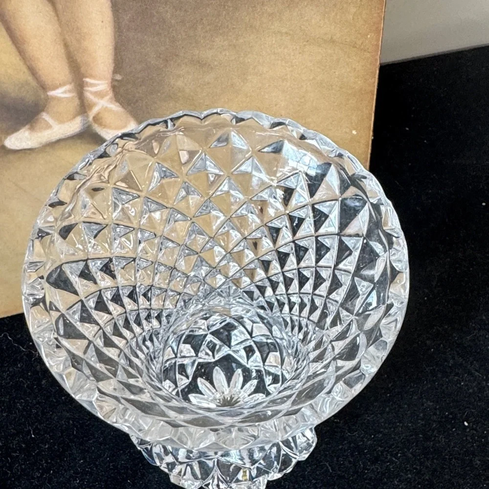 Elegant Vintage Vase Lead Crystal, Diamond Point Pineapple Shape 5 inches tall.